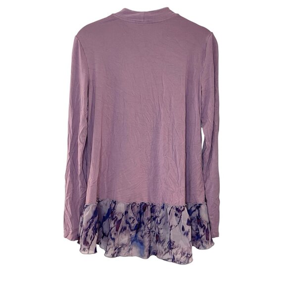LOGO Lori Goldstein Cardigan‎ Jacket Lavender Watercolor Ruffle Hem A347517 XXS - Picture 2 of 7